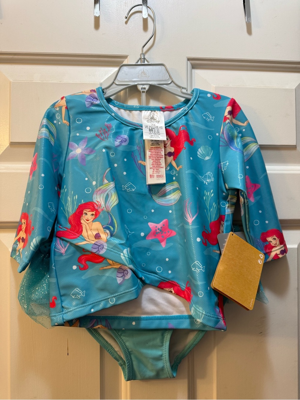 Disney Little Mermaid Aqua and Red Girls' Rash Guard Swim Set